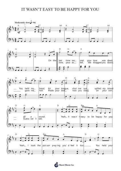 It Wasn't Easy To Be Happy For You Sheet Music by The Lumineers-Arr.Vicvey Cotge