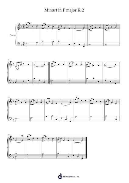 Minuet in F Major, K. 2 Sheet Music by Wolfgang Amadeus Mozart-Arr.Sonfy Strasie