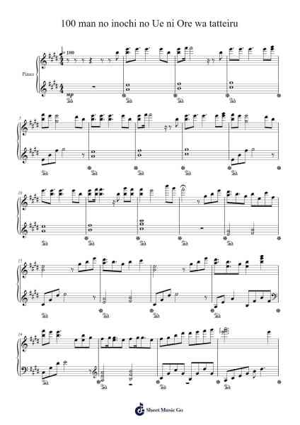 100 man no inochi no Ue ni Ore wa tatteiru Sheet Music by -Arr.Ruthmie
