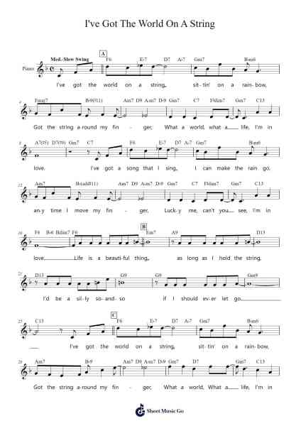 I've Got The World On A String Sheet Music by Harold Arlen-Arr.Kensibyl