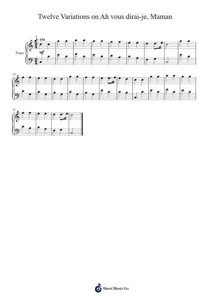 Twelve Variations on "Ah vous dirai-je, Maman" in C Major, K. 265/300e: Variation 1 Sheet Music by Wolfgang Amadeus Mozart-Arr.Abralph Strares