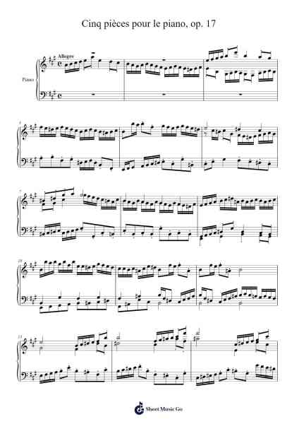 Cinq pièces pour le piano, Op. 17: No. 4. Fugue Sheet Music by 20065364-Arr.Mablia Finkeith