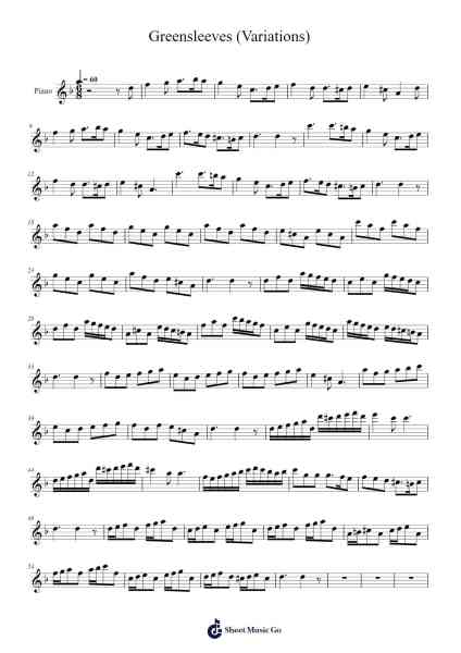 Greensleeves (Variations) Sheet Music by ElizabethMac-Arr.Diaphil