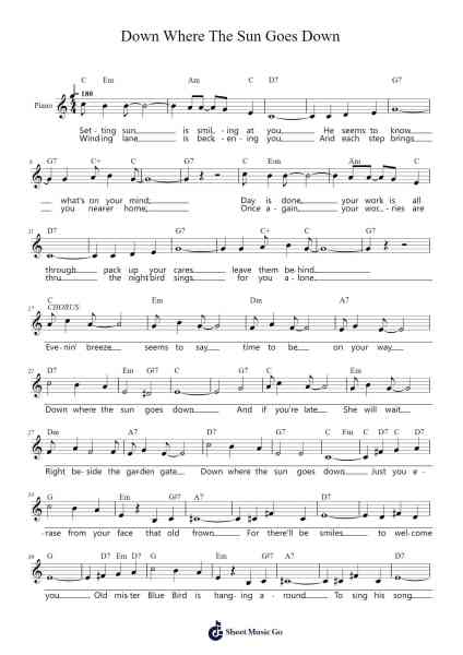 Down Where The Sun Goes Down Sheet Music by Isham Jones/Vern Buck-Arr.Hearstjean