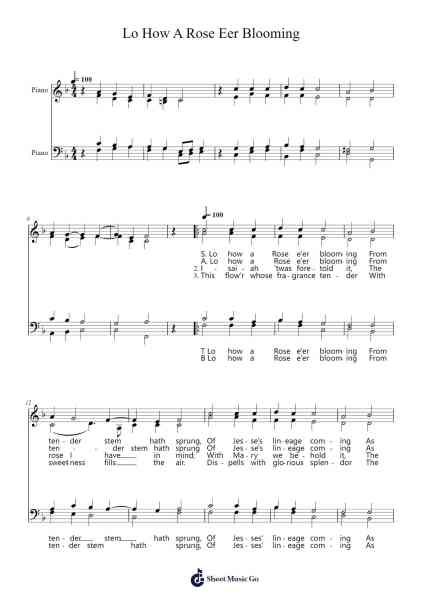 Lo How A Rose Eer Blooming Sheet Music by Louitience Wenkay-Arr.Moivogt Alickckens