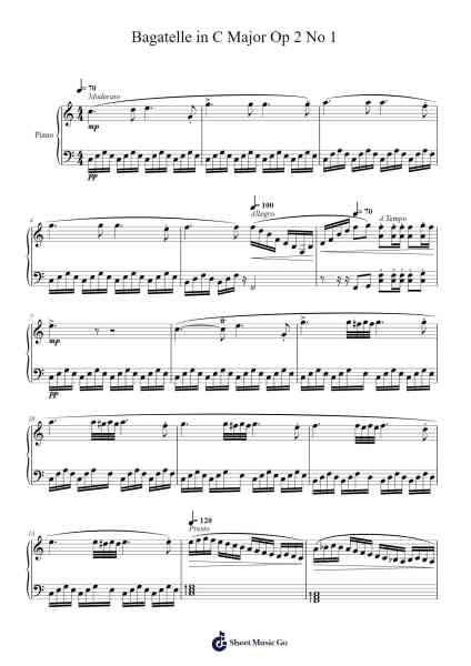 Bagatelle in C Major Op 2 No 1 Sheet Music by Johann Sebastian Bach-Arr.Sailsharte Troypril
