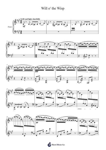 Woodland Sketches, Op. 51: No. 2, Will o' the Wisp Sheet Music by Edward MacDowell-Arr.Mollwalsh Dinions