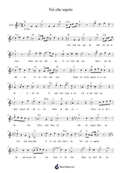 Voi che sapete Sheet Music by Wolfgang Amadeus Mozart-Arr.Lytckey Comnel