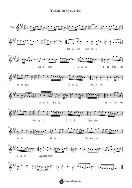 Yakarim Geceleri Sheet Music by Bencent-Arr.Duttledk Corh