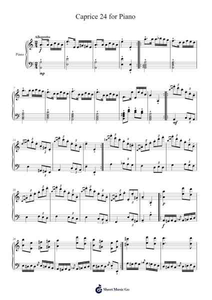 Caprice No. 24 in A Minor Sheet Music by Niccolò Paganini-Arr.Walshac