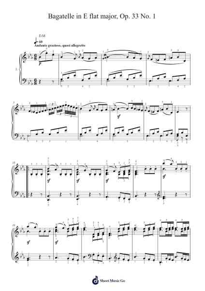 Bagatelle in E-flat Major, Op. 33 No. 1 Sheet Music by Ludwig van Beethoven-Arr.Fredbey Beerwar