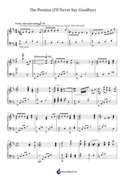 The Promise (I'll Never Say Goodbye) Sheet Music by David Shire-Arr.Millsharp Waygrace