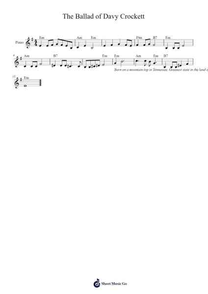The Ballad of Davy Crockett Sheet Music by George Bruns-Arr.Beckfey Earlnice