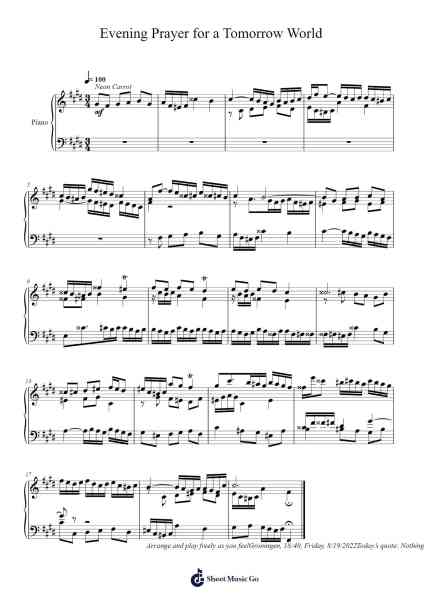 Evening Prayer for a Tomorrow World Sheet Music by Toursbur-Arr.Tenings