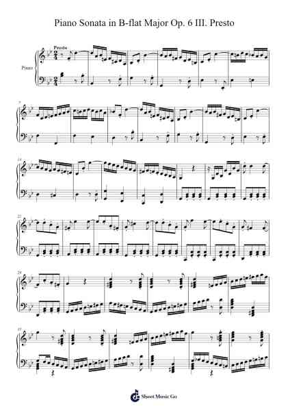Piano Sonata in B-flat Major, Op. 6: III. Presto Sheet Music by 3gC42bX-Arr.Miketers Lcott