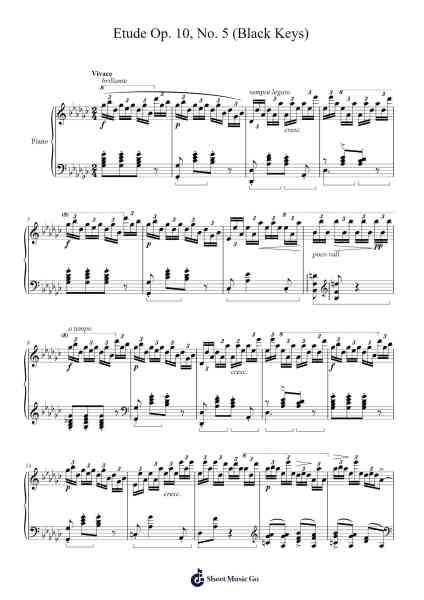 Etude Op. 10, No. 5 in G-flat Major "Black Keys" Sheet Music by Frédéric Chopin-Arr.Gemgene