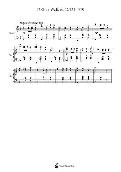 12 Graz Waltzes, D.924, No. 9 Sheet Music by Franz Schubert-Arr.Errist