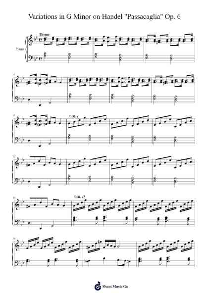 Variations in G Minor on Handel "Passacaglia" Op. 6 Sheet Music by -Arr.Readerae