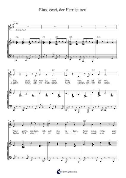 Eins, zwei, der Herr ist treu 楽譜 by überliefert-Arr.Temchell Thompro