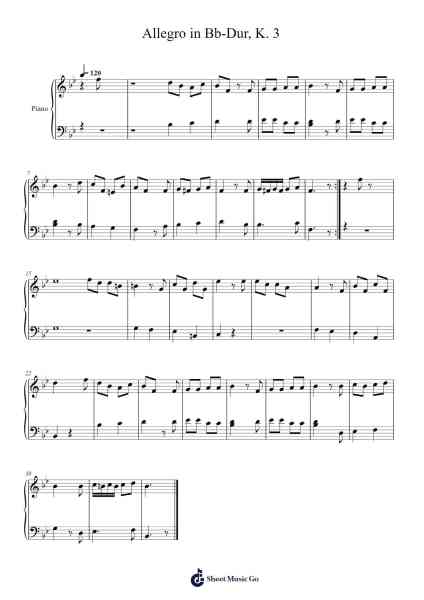 Allegro in B flat Major, K. 3 Sheet Music by Wolfgang Amadeus Mozart-Arr.Blairharte Titess