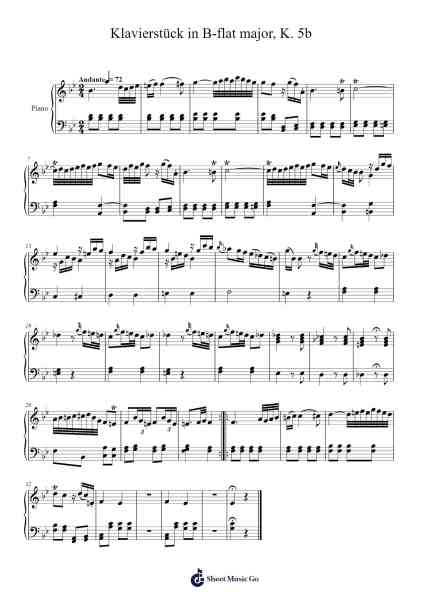Klavierstück in B-flat Major, K. 5b (Fragment) Sheet Music by Wolfgang Amadeus Mozart-Arr.Deirrine Sisibyl
