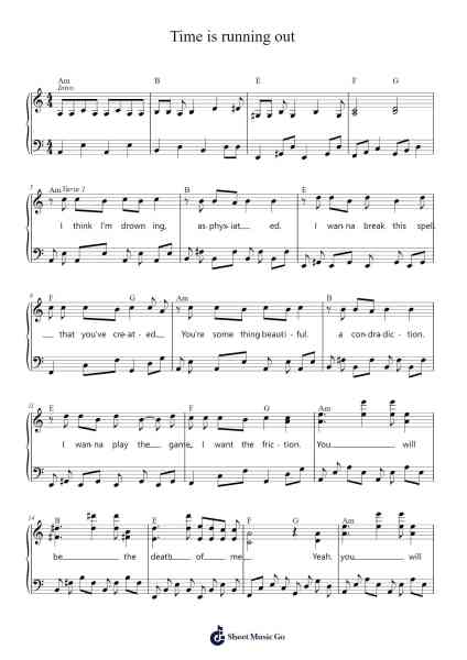 Time is running out Sheet Music by Muse-Arr.Davehume
