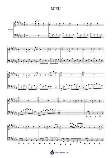 MIZU Sheet Music by AGA 江海迦-Arr.Brucefe Payjim