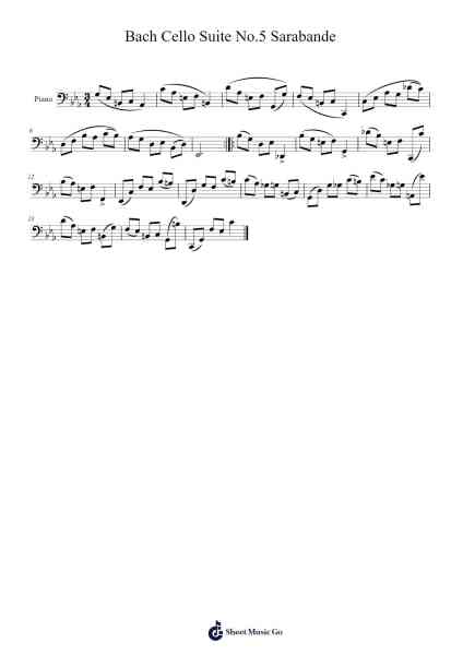 Bach Cello Suite No.5 Sarabande Sheet Music by Wildgo Webslind-Arr.Twainted Hewdn