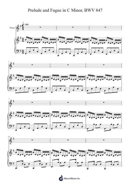 Prelude and Fugue in C Minor, BWV 847 Sheet Music by Johann Sebastian Bach-Arr.Hooters Xenie