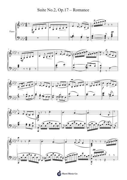 Suite No. 2 for Two Pianos, Op. 17: II. Romance Sheet Music by Sergei Rachmaninoff-Arr.Gasper Inlot