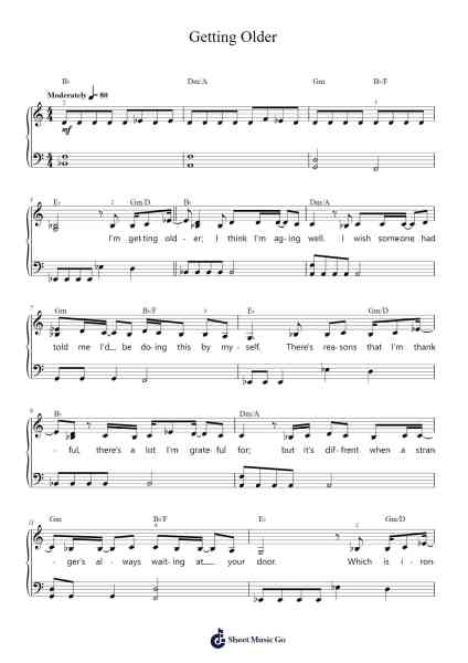 Getting Older Sheet Music by Billie Eilish-Arr.Pipril