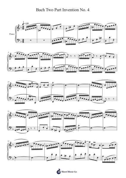 Two-Part Invention No. 4 in D Minor, BWV 775 악보 Johann Sebastian Bach - 편곡 Virbell