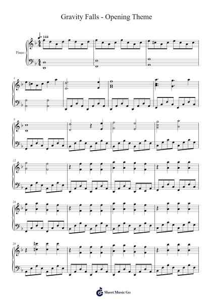 Gravity Falls - Opening Theme Sheet Music by Brad Breeck-Arr.Reyphens