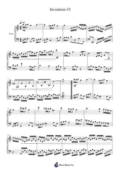 Invention No. 3 in D Major, BWV 774 Sheet Music by Johann Sebastian Bach-Arr.Bulwatt Beergrant