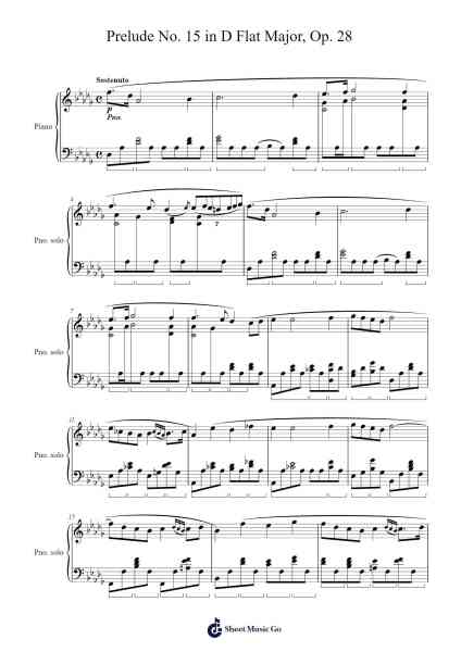 Prelude No. 15 in D Flat Major, Op. 28 Sheet Music by Frédéric Chopin-Arr.Kerniei Judkell