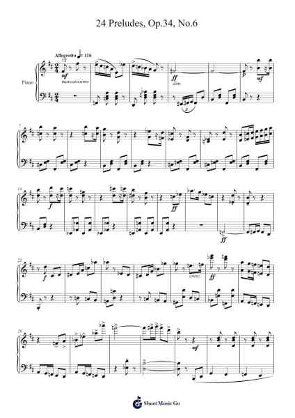 24 Preludes, Op. 34, No. 6 Sheet Music by Dmitri Shostakovich-Arr.Hawat