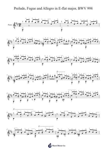Prelude, Fugue and Allegro in E-flat major, BWV 998: Prelude Sheet Music by Johann Sebastian Bach-Arr.Gardi Clairero