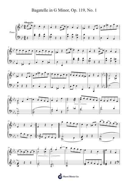 Bagatelle in G Minor, Op. 119, No. 1 Sheet Music by Ludwig van Beethoven-Arr.Lene