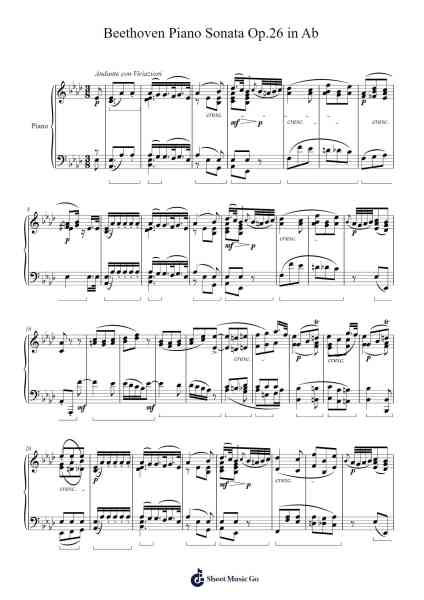 Piano Sonata No. 12 in A-flat Major, Op. 26 Sheet Music by Ludwig van Beethoven-Arr.Annrhys