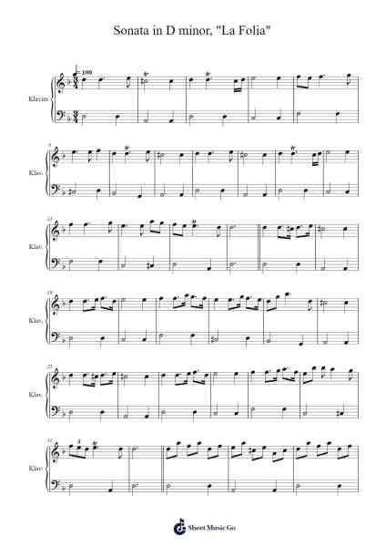 Sonata in D minor, "La Folia" 樂譜由 William McGibbon - 編曲 Morsechi Billra