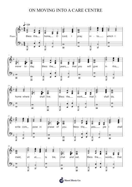 ON MOVING INTO A CARE CENTRE Sheet Music by Davebel-Arr.Hillian