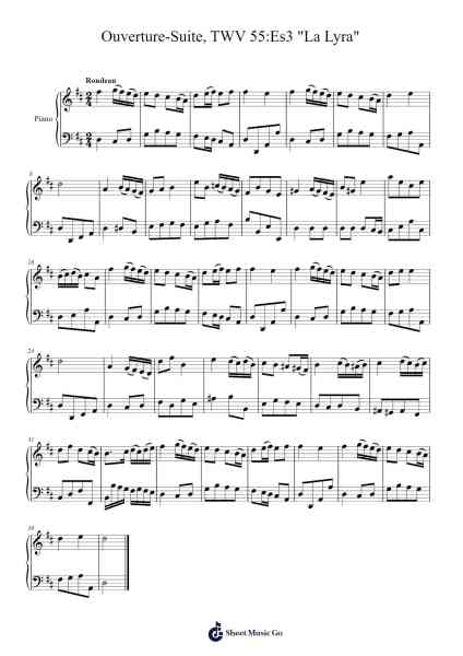 Ouverture-Suite in E-flat Major, TWV 55:Es3 "La Lyra": V. Rondeau Sheet Music by Georg Philipp Telemann-Arr.Boycegold