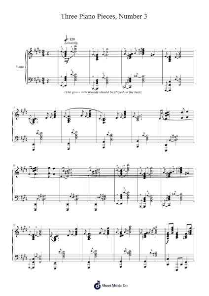 Three Piano Pieces, No. 3 Sheet Music by Mark Lungershausen-Arr.Fordniah