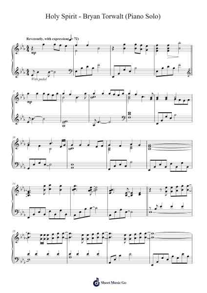 Holy Spirit - Bryan Torwalt (Piano Solo) Sheet Music by Bryan & Katie Torwalt-Arr.Kerrdutt Anda