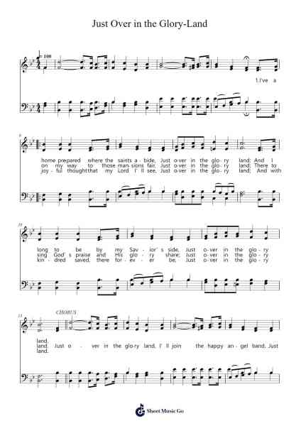 Just Over in the Glory-Land Sheet Music by James W Acuff 1906-Arr.Fevans