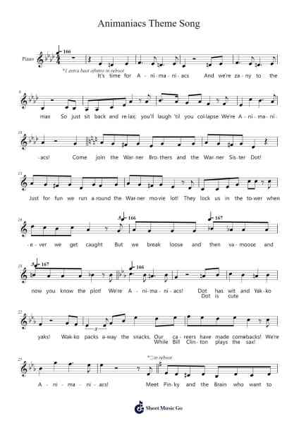 Animaniacs Theme Song Sheet Music by curtis.schlepp@gmail.com-Arr.Brownegill Orbel