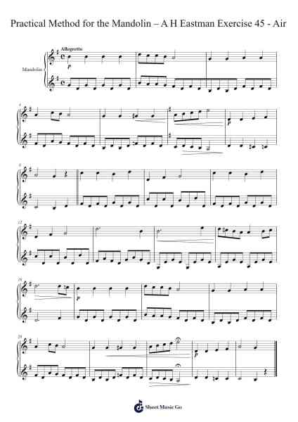 Practical Method for the Mandolin - Exercise 45 "Air" Sheet Music by Wolfgang Amadeus Mozart-Arr.Haynin