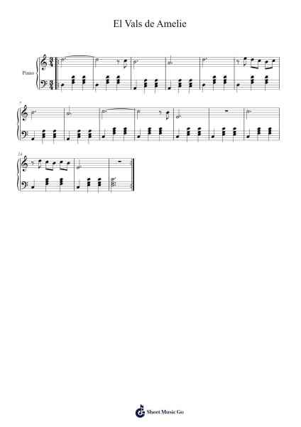 Le Valse d'Amélie Sheet Music by Yann Tiersen-Arr.Gemcam Lanbert