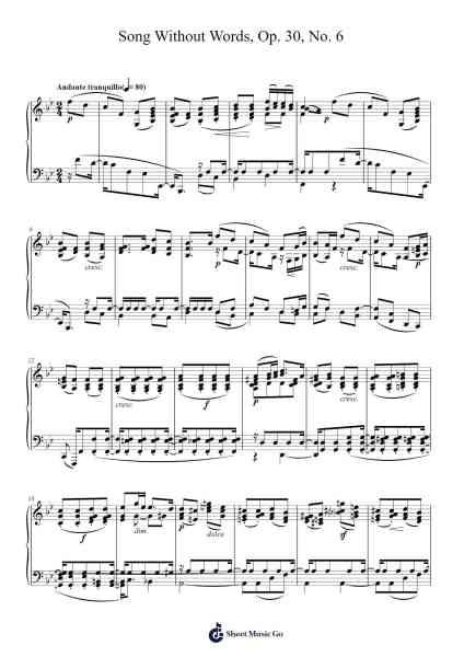 Song Without Words, Op. 30, No. 6 Sheet Music by Felix Mendelssohn-Arr.Mickkay