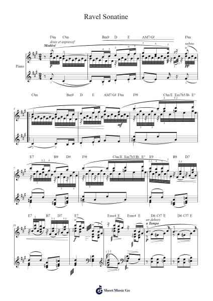 Sonatine: I. Modéré, avec accords chiffrés et doigtés Sheet Music by Maurice Ravel-Arr.Babphy